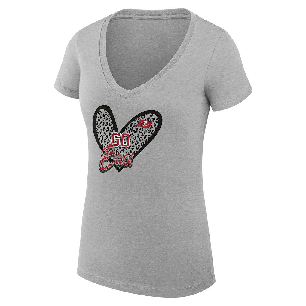 Tampa Bay Buccaneers G-III 4Her by Carl Banks Women's Super-Slim Fit Lightweight Leopard Heart V-Neck T-Shirt | NFL Online