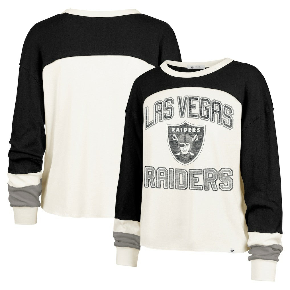 Las Vegas Raiders '47 Women's Double Header Curve Raglan Long Sleeve Crop Top | NFL Online