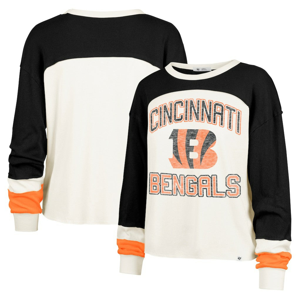 Cincinnati Bengals '47 Women's Double Header Curve Raglan Long Sleeve Crop Top | NFL US
