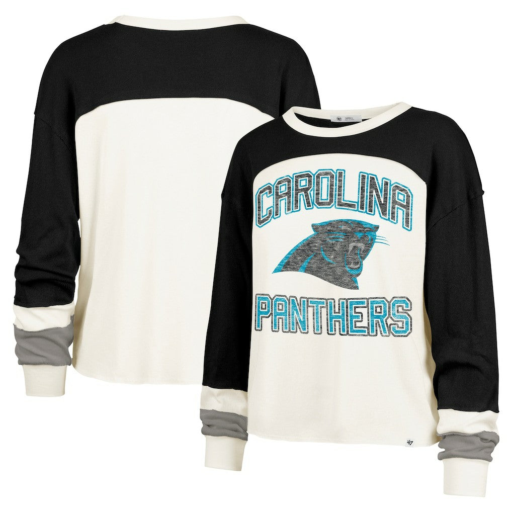 Carolina Panthers '47 Women's Double Header Curve Raglan Long Sleeve Crop Top | NFL New