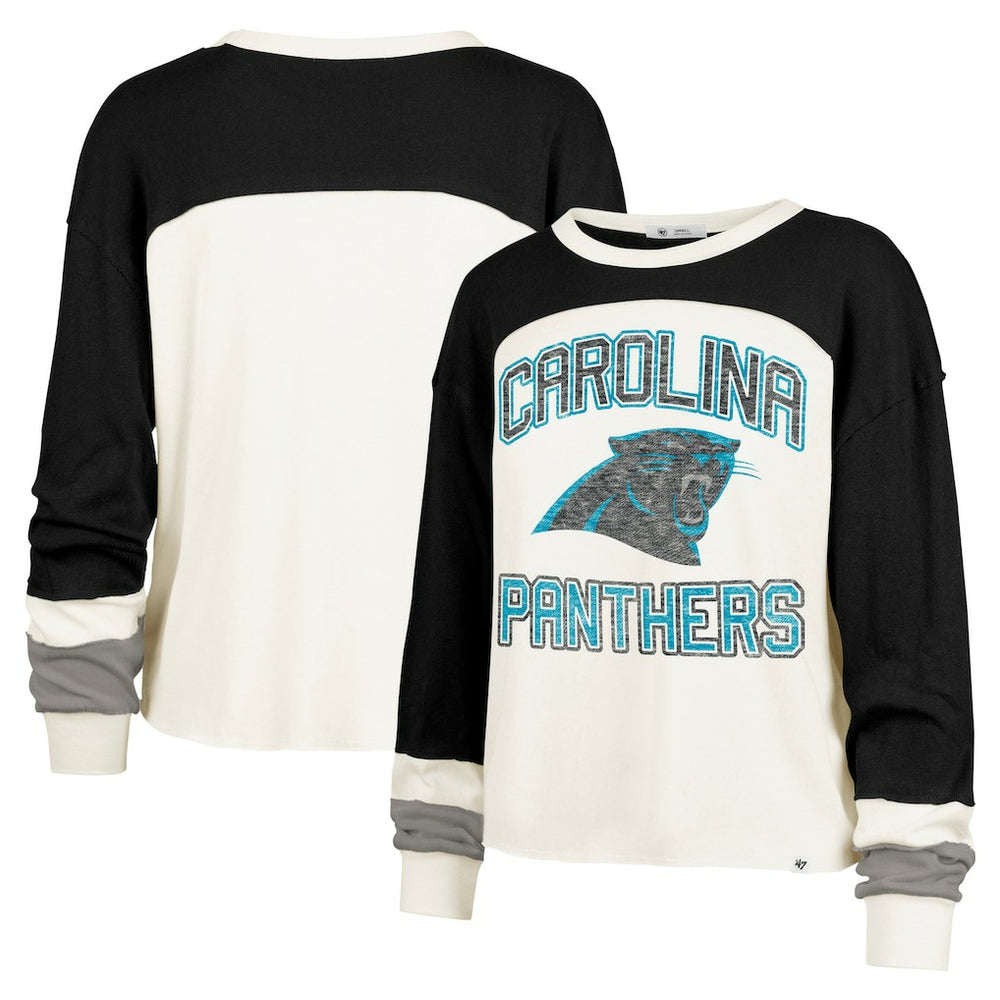 Carolina Panthers '47 Women's Double Header Curve Raglan Long Sleeve Crop Top | NFL New