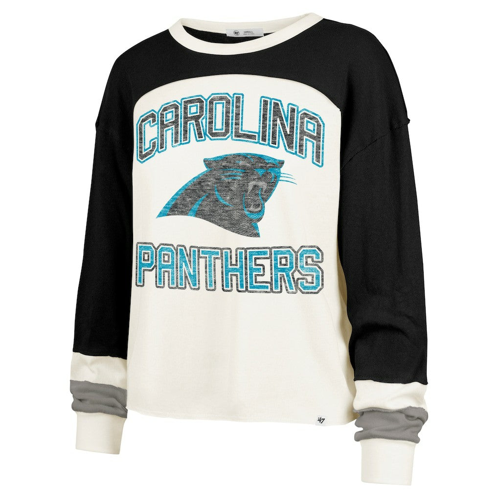 Carolina Panthers '47 Women's Double Header Curve Raglan Long Sleeve Crop Top | NFL New