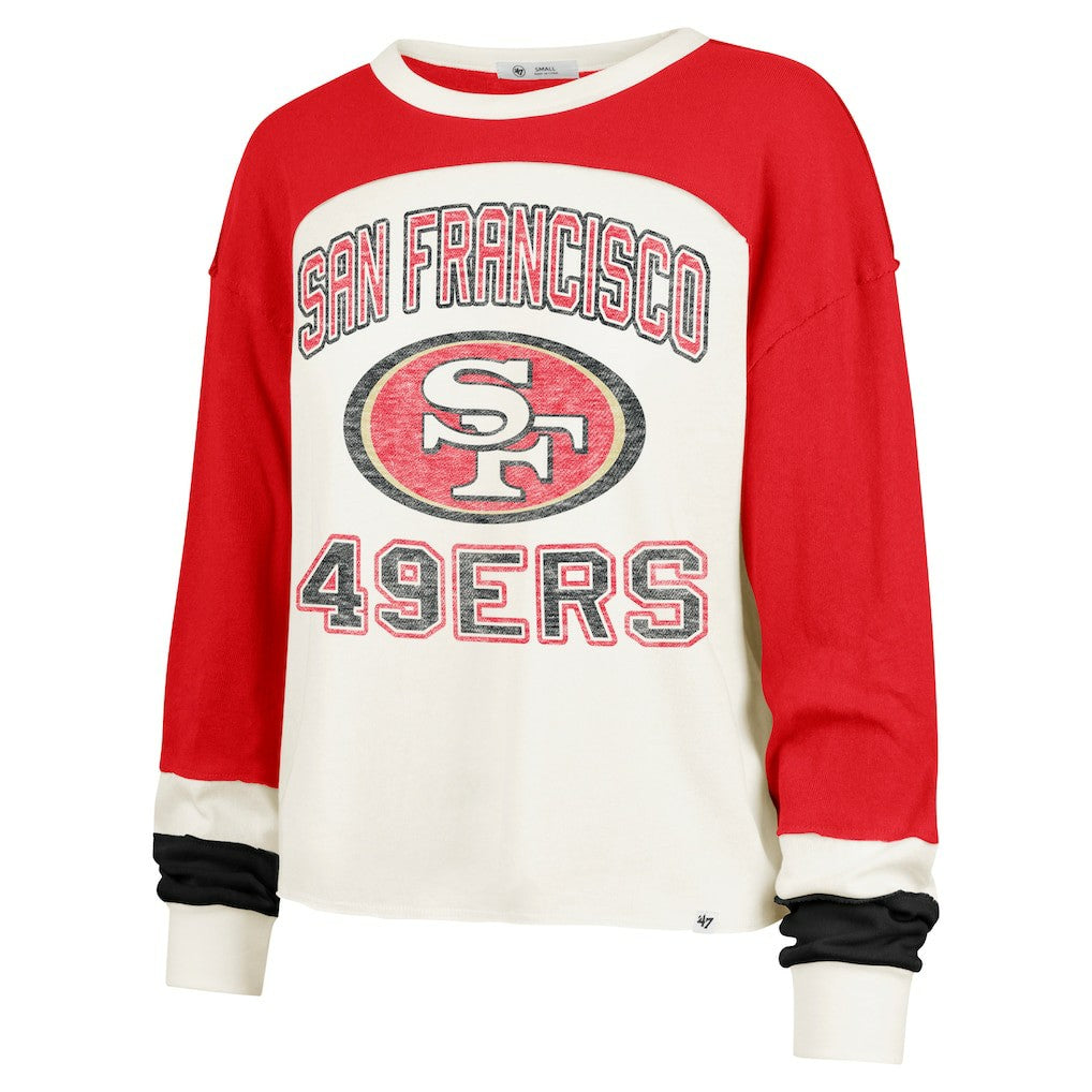 San Francisco 49ers '47 Women's Double Header Curve Raglan Long Sleeve Crop Top | NFL Discount