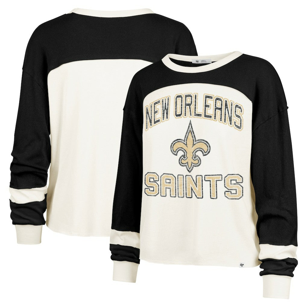 New Orleans Saints '47 Women's Double Header Curve Raglan Long Sleeve Crop Top | NFL New