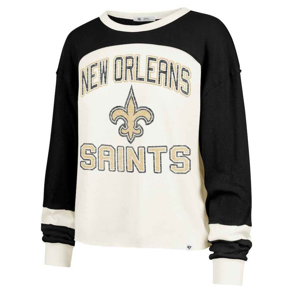 New Orleans Saints '47 Women's Double Header Curve Raglan Long Sleeve Crop Top | NFL New
