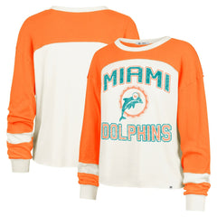 Miami Dolphins '47 Women's Double Header Curve Raglan Long Sleeve Crop Top | NFL Discount