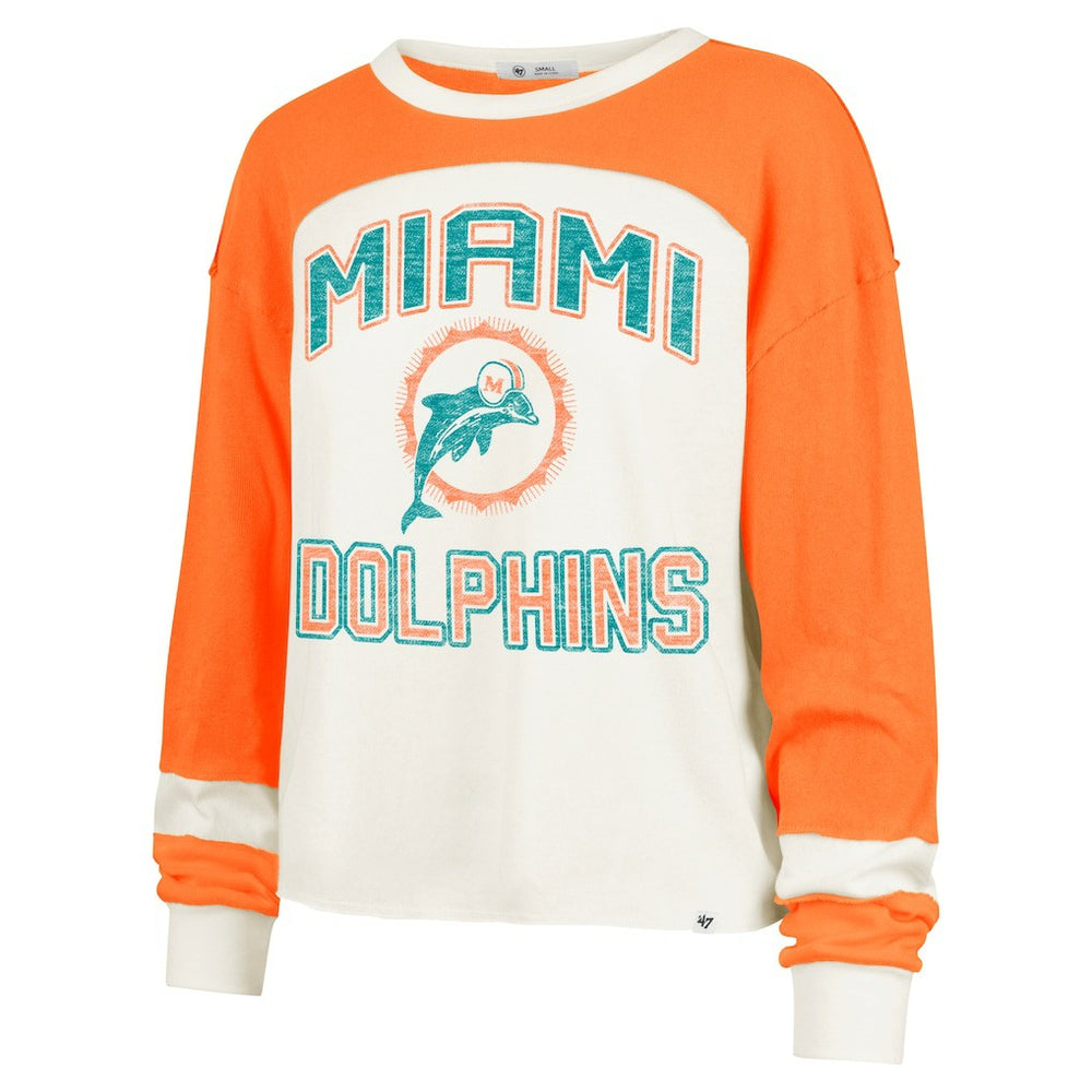 Miami Dolphins '47 Women's Double Header Curve Raglan Long Sleeve Crop Top | NFL Discount