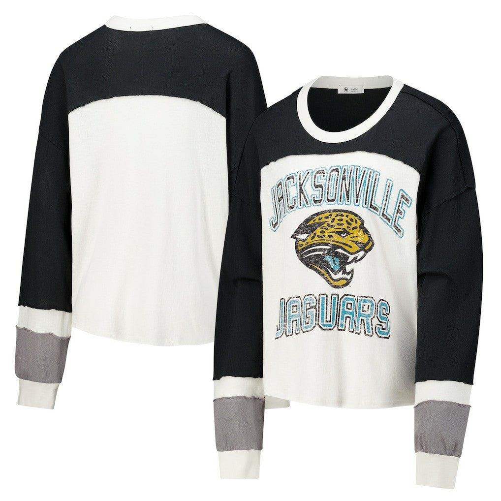Jacksonville Jaguars '47 Women's Double Header Curve Raglan Long Sleeve Crop Top | NFL Hot