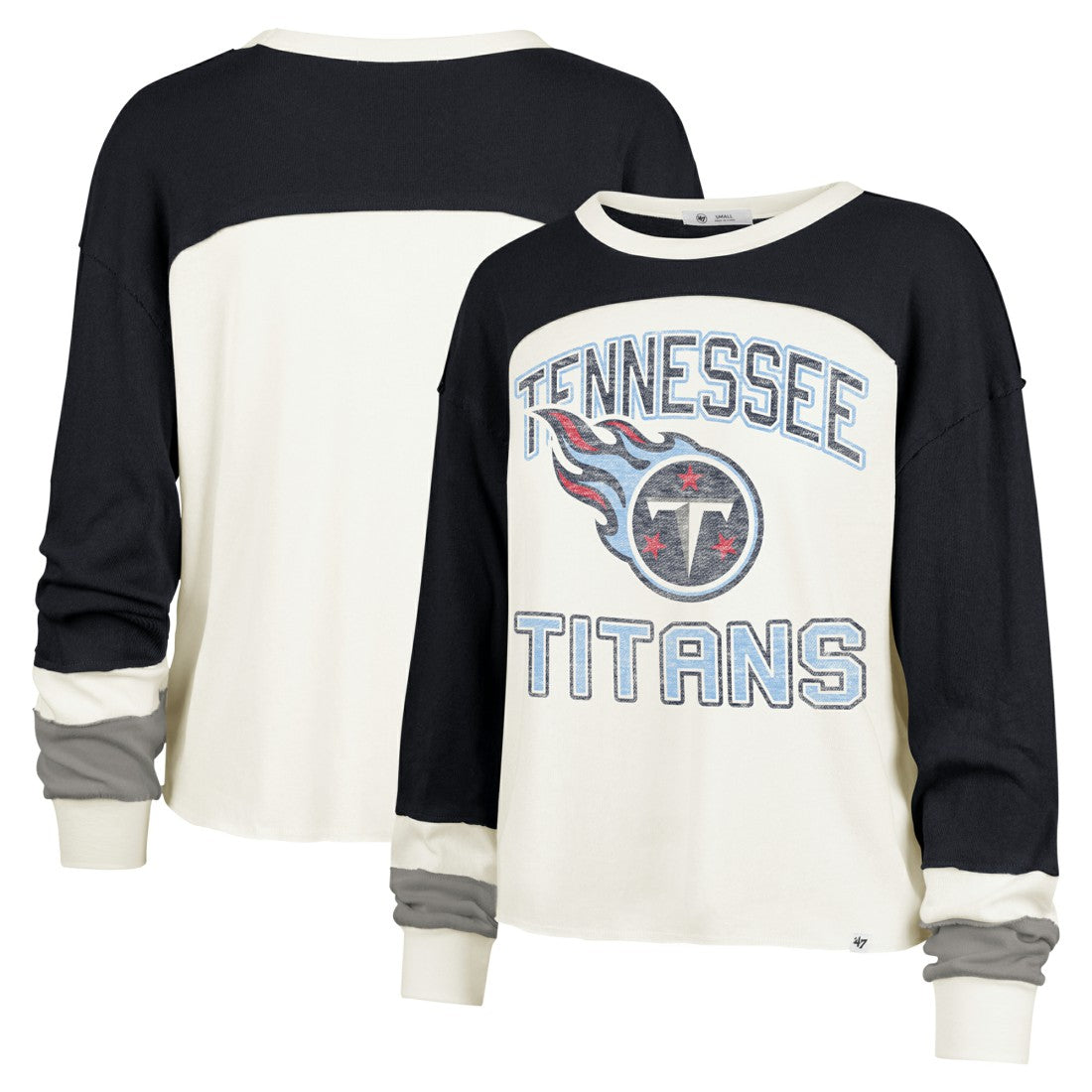 Tennessee Titans '47 Women's Double Header Curve Raglan Long Sleeve Crop Top | NFL Hot