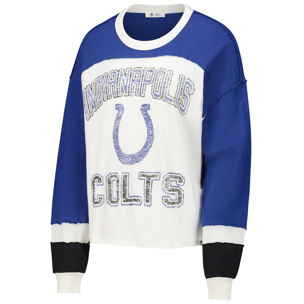 Indianapolis Colts '47 Women's Double Header Curve Raglan Long Sleeve Crop Top | NFL On sale