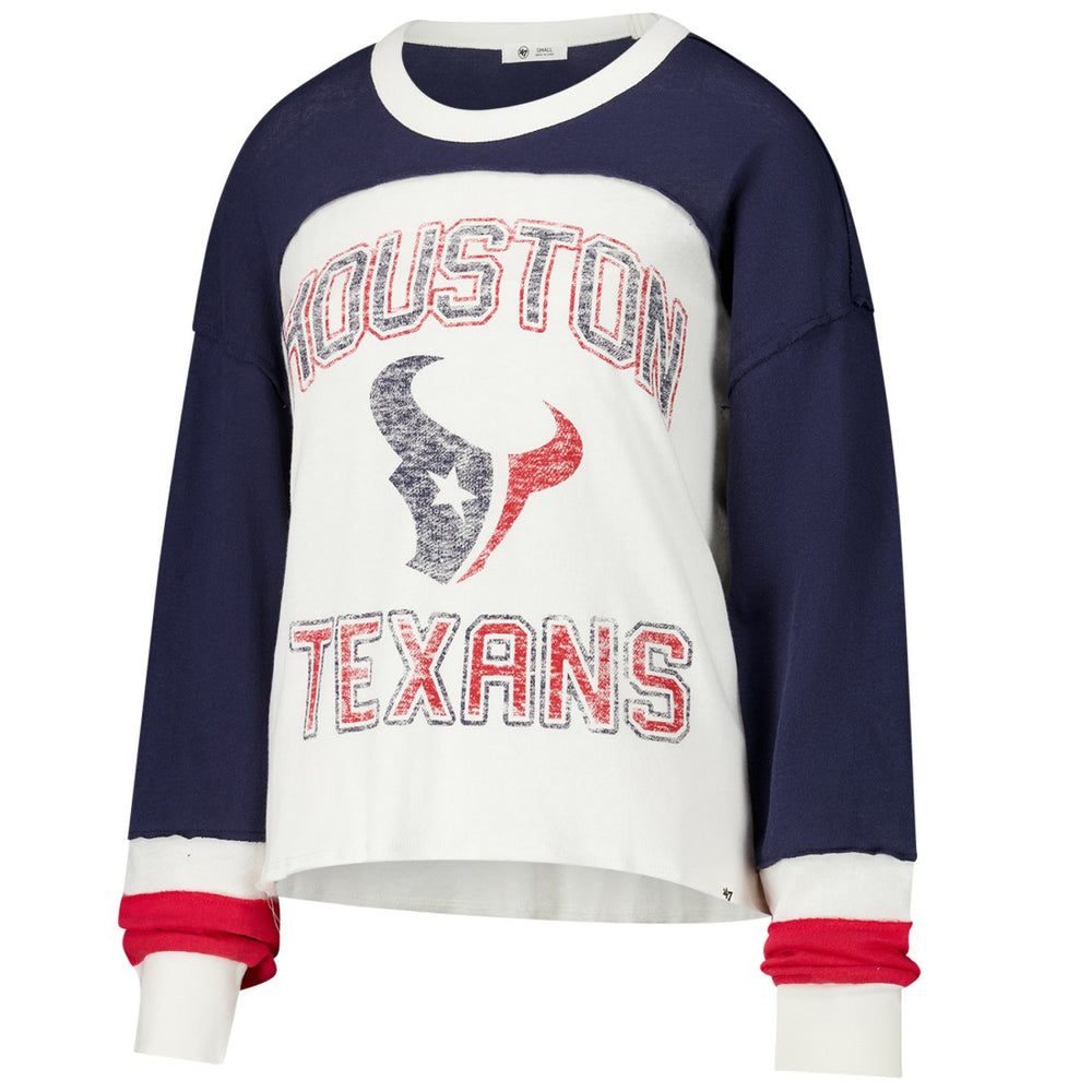 Houston Texans '47 Women's Double Header Curve Raglan Long Sleeve Crop Top | NFL New
