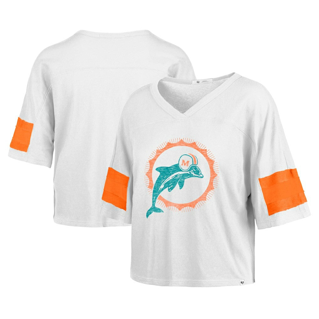 Miami Dolphins '47 Women's Double Header Scout Cropped V-Neck T-Shirt | NFL US