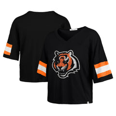 Cincinnati Bengals '47 Women's Double Header Scout Cropped V-Neck T-Shirt | NFL Outlet