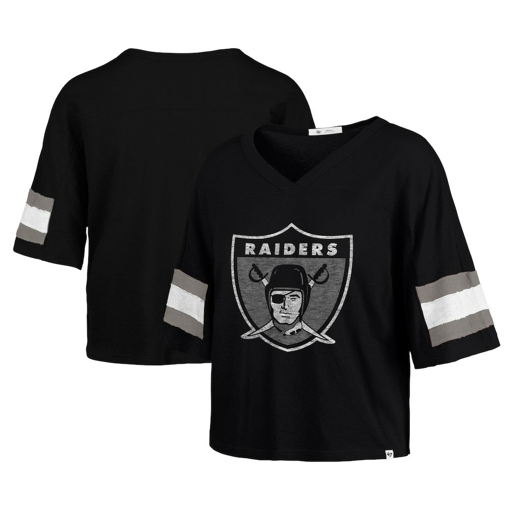 Las Vegas Raiders '47 Women's Double Header Scout Cropped V-Neck T-Shirt | NFL New