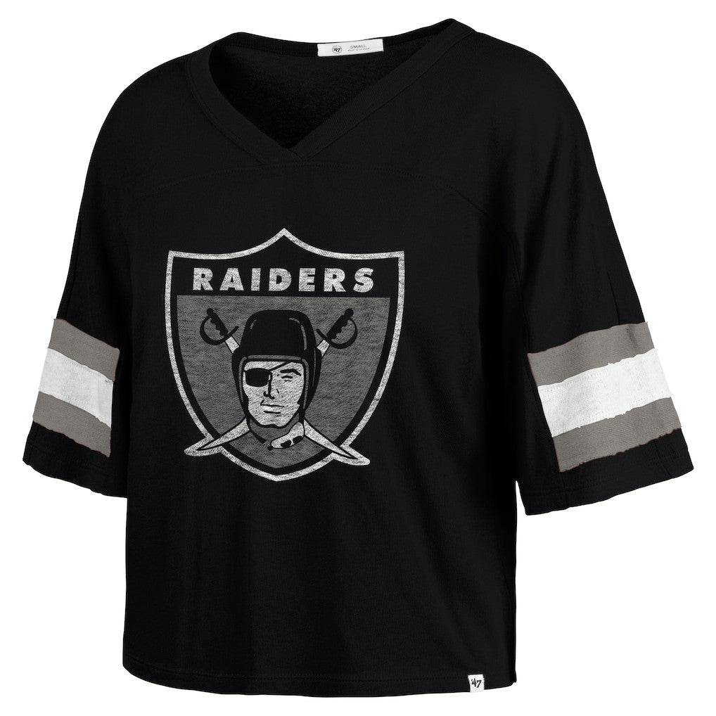 Las Vegas Raiders '47 Women's Double Header Scout Cropped V-Neck T-Shirt | NFL New