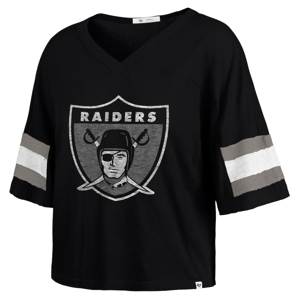 Las Vegas Raiders '47 Women's Double Header Scout Cropped V-Neck T-Shirt | NFL New