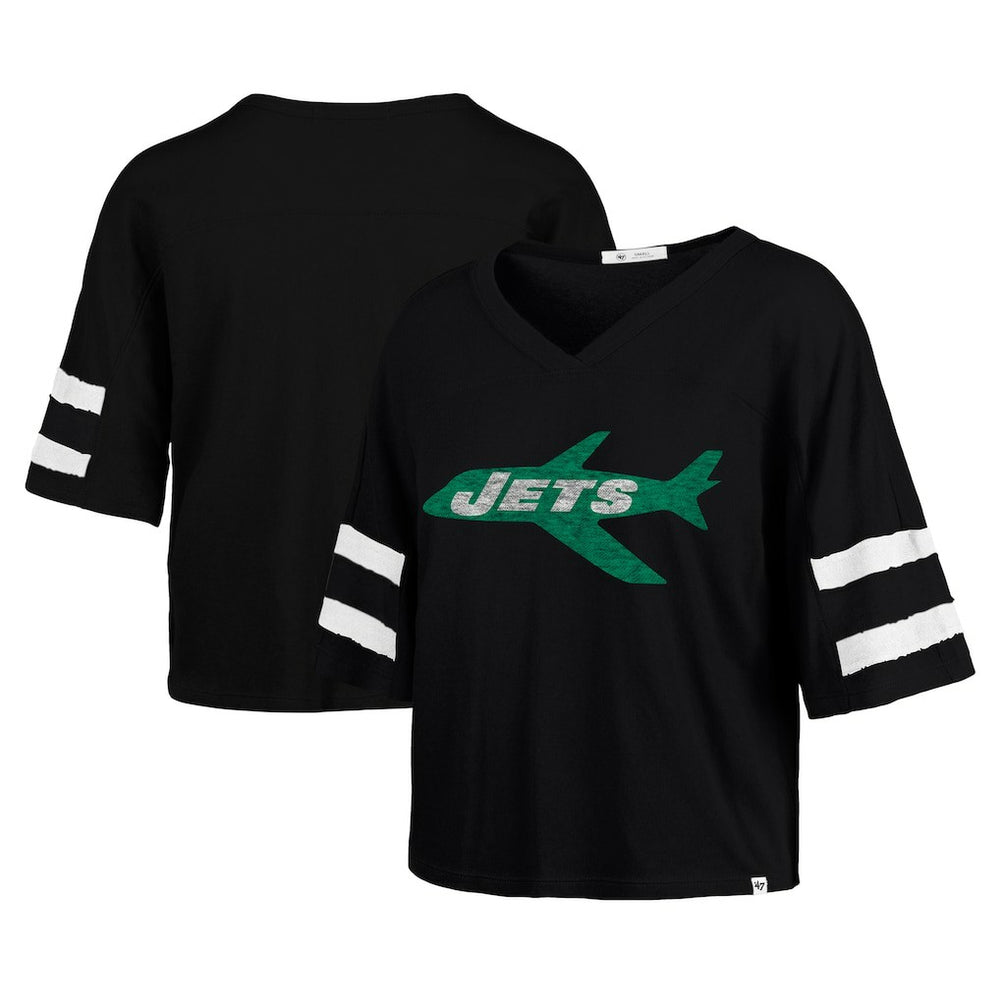 New York Jets '47 Women's Double Header Scout Cropped V-Neck T-Shirt | NFL Online