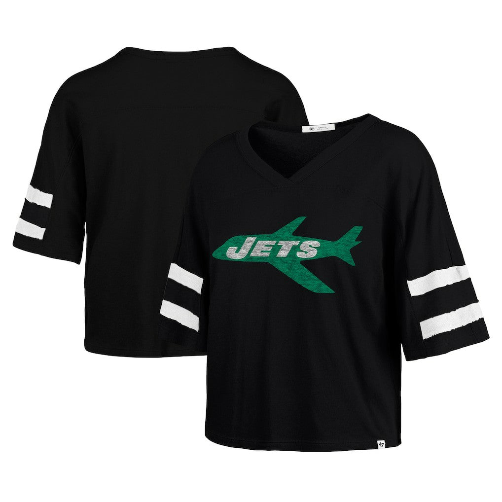 New York Jets '47 Women's Double Header Scout Cropped V-Neck T-Shirt | NFL Online