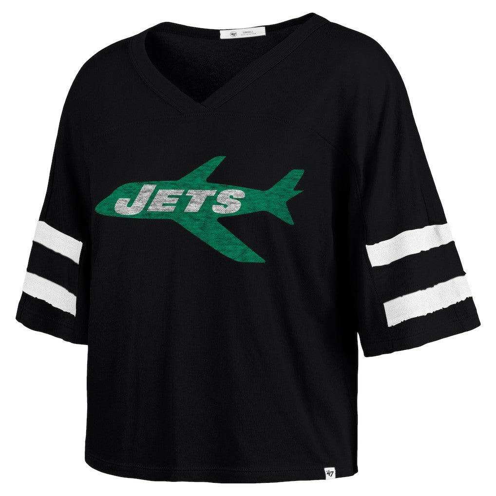 New York Jets '47 Women's Double Header Scout Cropped V-Neck T-Shirt | NFL Online