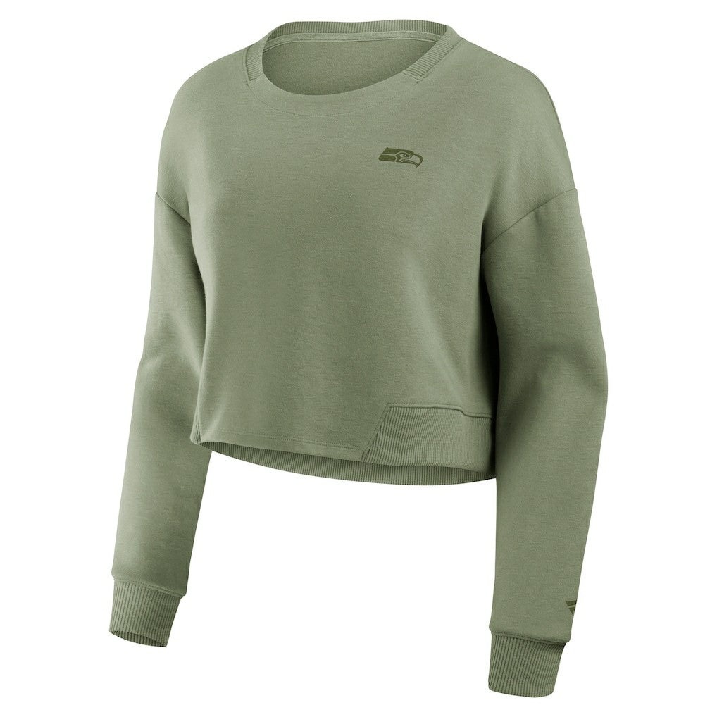 Seattle Seahawks Women's Studio Tri-Blend Cropped Pullover Sweatshirt | NFL Hot