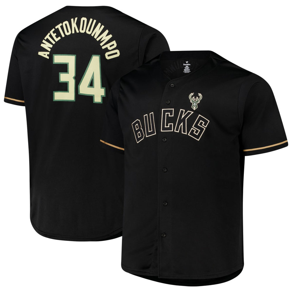 Black Giannis Antetokounmpo Milwaukee Bucks Profile Big & Tall Name & Number Button-Up Jersey | NBA