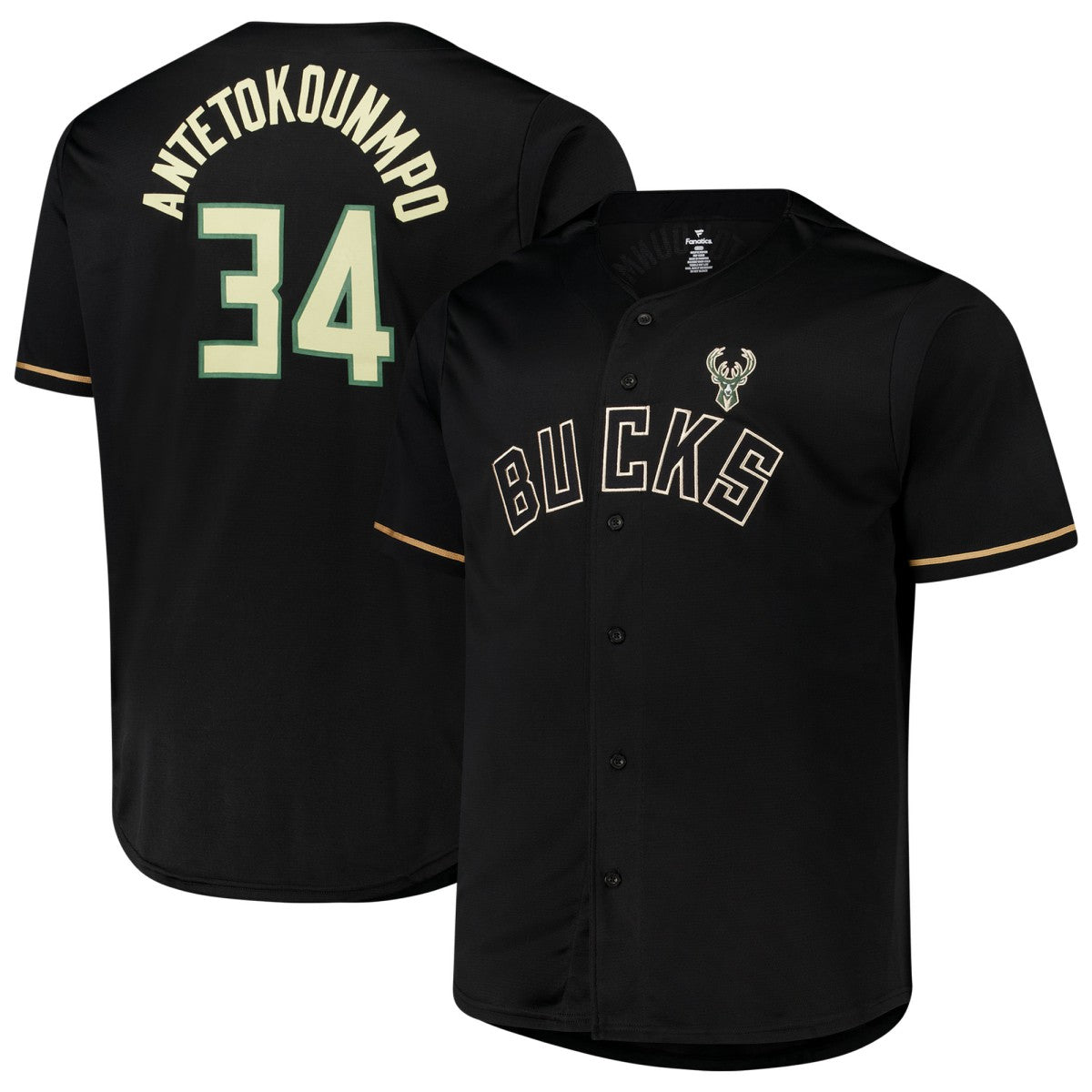 Black Giannis Antetokounmpo Milwaukee Bucks Profile Big & Tall Name & Number Button-Up Jersey | NBA
