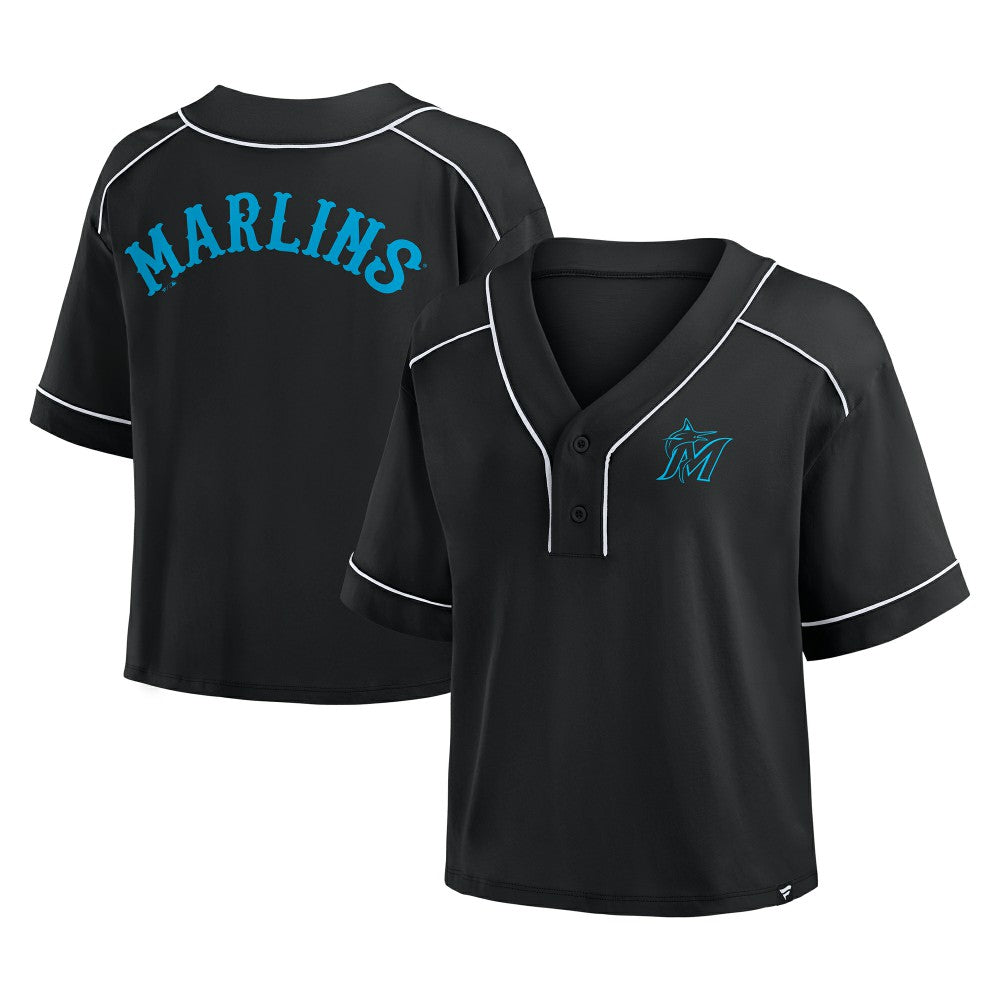 Miami Marlins Fanatics Women's Oversized Champ Game Cropped  V-Neck T-Shirt - MLB T-shirts
