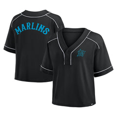 Miami Marlins Fanatics Women's Oversized Champ Game Cropped  V-Neck T-Shirt - MLB T-shirts