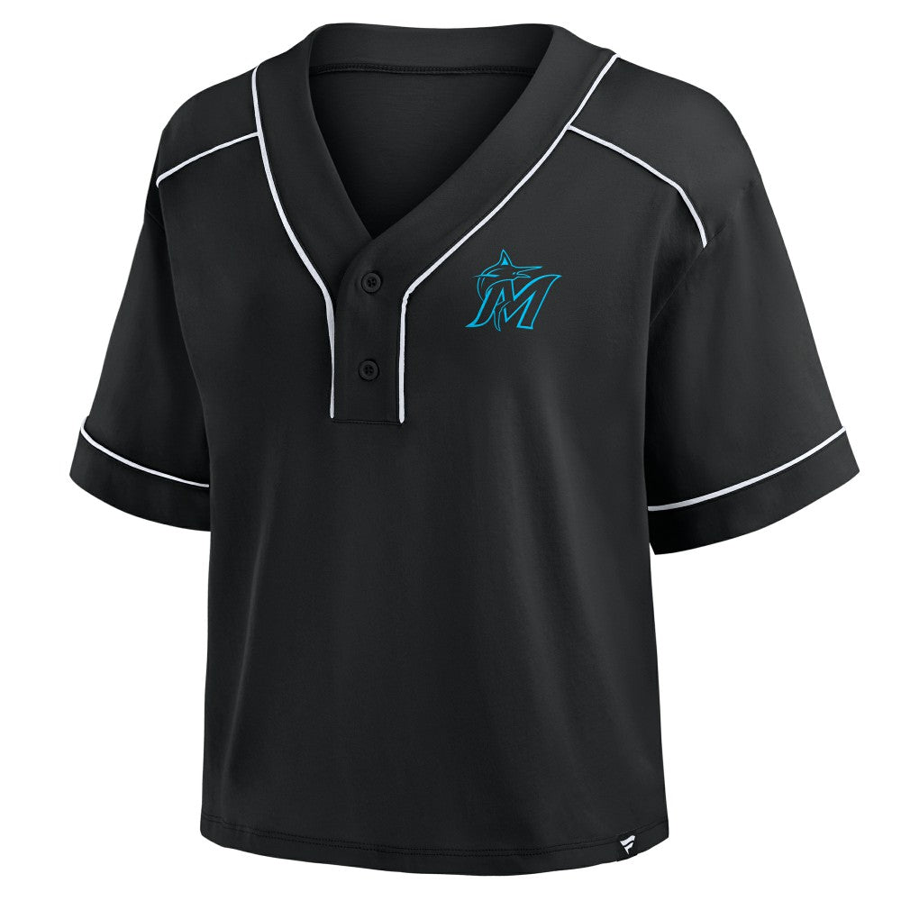 Miami Marlins Fanatics Women's Oversized Champ Game Cropped  V-Neck T-Shirt - MLB T-shirts