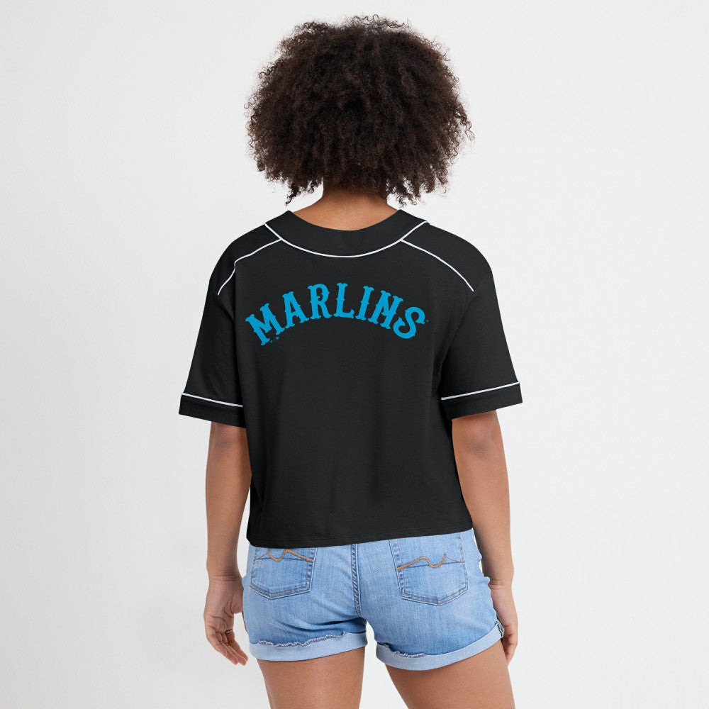 Miami Marlins Fanatics Women's Oversized Champ Game Cropped  V-Neck T-Shirt - MLB T-shirts