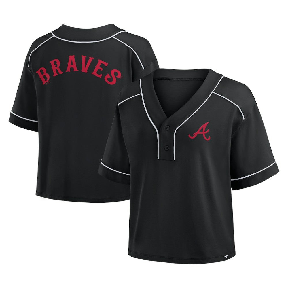 Atlanta Braves Fanatics Women's Oversized Champ Game Cropped  V-Neck T-Shirt - MLB T-shirts