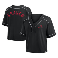 Atlanta Braves Fanatics Women's Oversized Champ Game Cropped  V-Neck T-Shirt - MLB T-shirts
