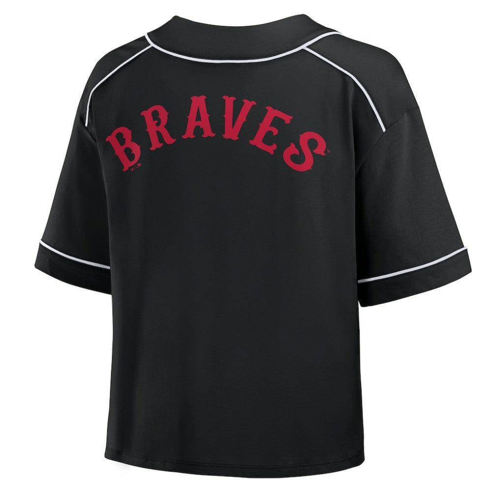 Atlanta Braves Fanatics Women's Oversized Champ Game Cropped  V-Neck T-Shirt - MLB T-shirts