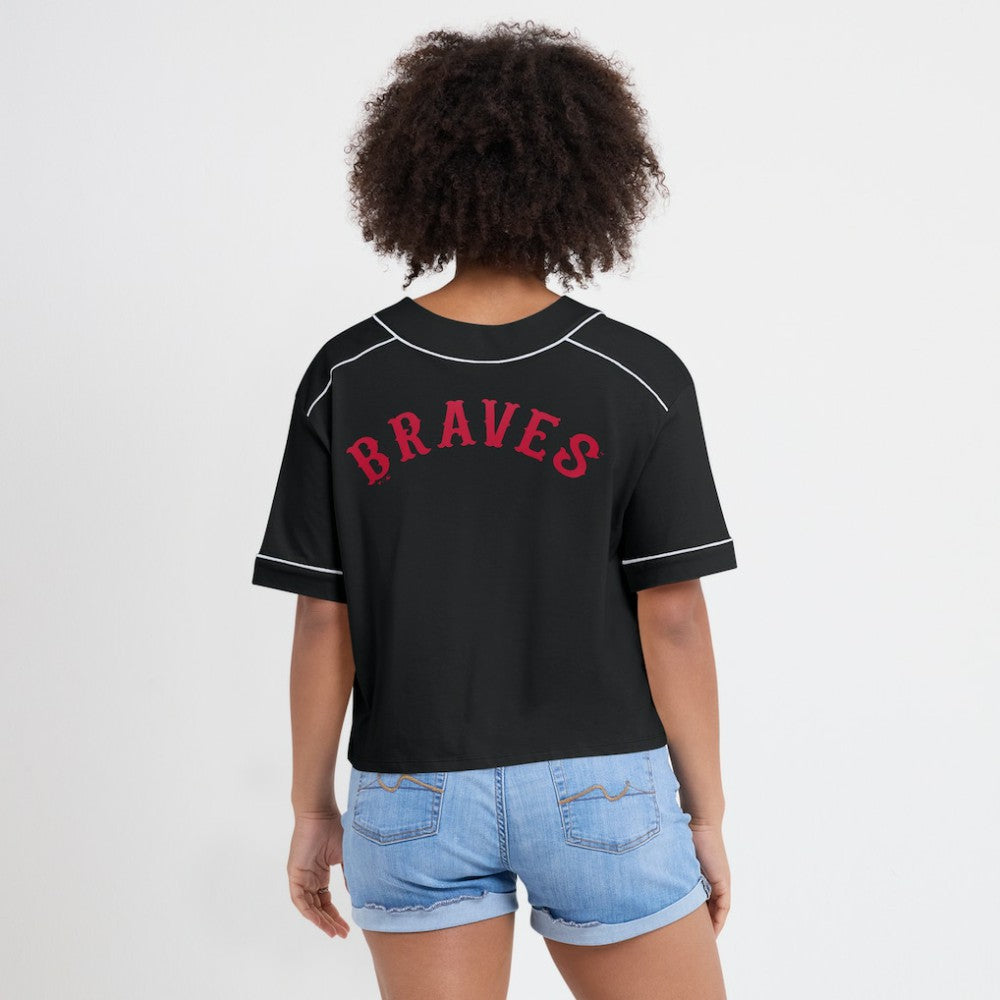 Atlanta Braves Fanatics Women's Oversized Champ Game Cropped  V-Neck T-Shirt - MLB T-shirts