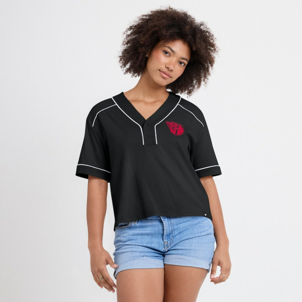 Cleveland Guardians Fanatics Women's Oversized Champ Game Cropped  V-Neck T-Shirt - MLB T-shirts