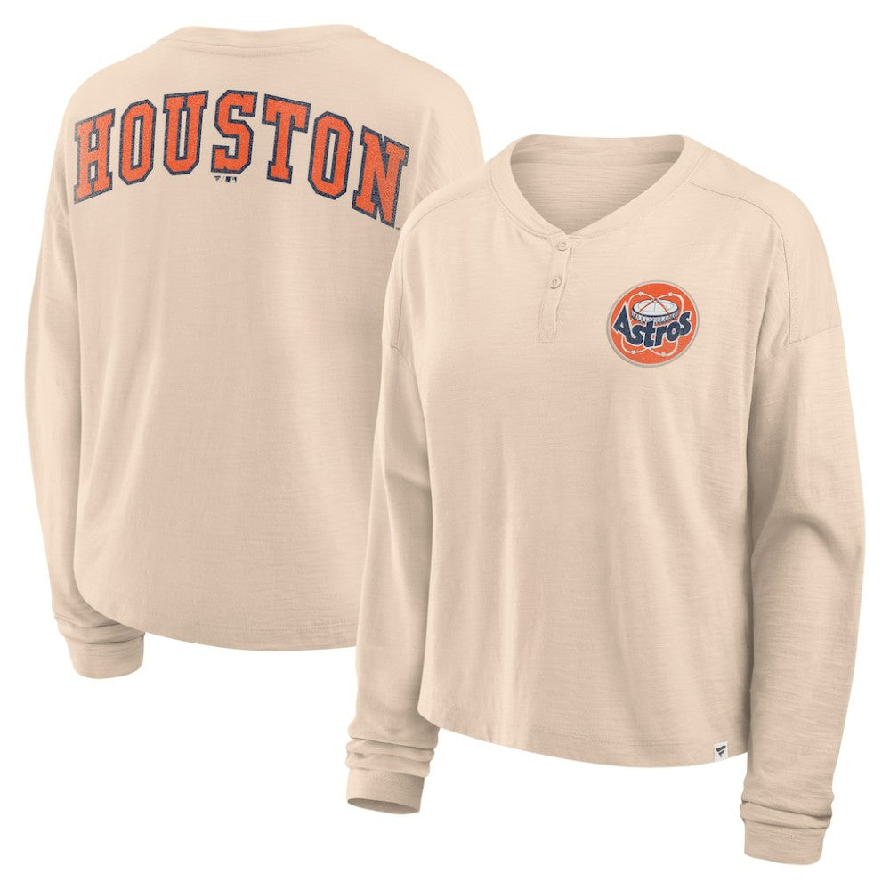 Houston Astros Fanatics Women's Oversized Stadium Slub Long Sleeve Henley T-Shirt - MLB T-shirts