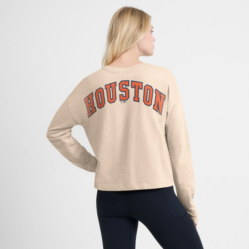 Houston Astros Fanatics Women's Oversized Stadium Slub Long Sleeve Henley T-Shirt - MLB T-shirts