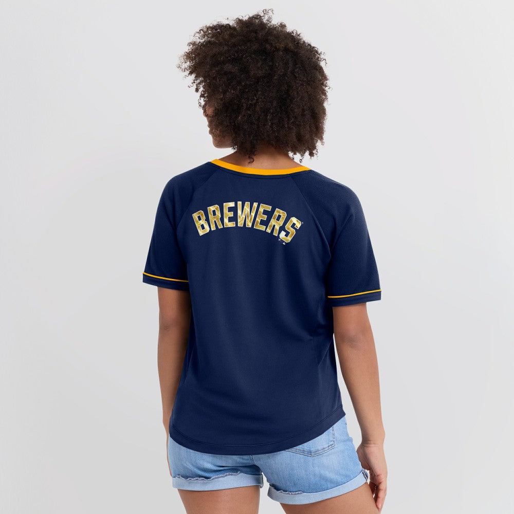 Milwaukee Brewers Fanatics Women's League Diva Star Raglan V-Neck T-Shirt - MLB T-shirts