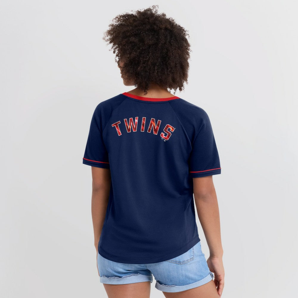 Minnesota Twins Fanatics Women's League Diva Star Raglan V-Neck T-Shirt - MLB T-shirts
