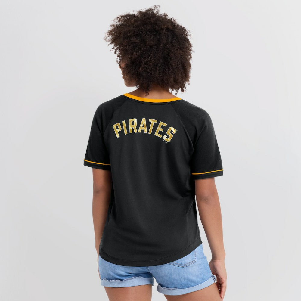 Pittsburgh Pirates Fanatics Women's League Diva Star Raglan V-Neck T-Shirt - MLB T-shirts