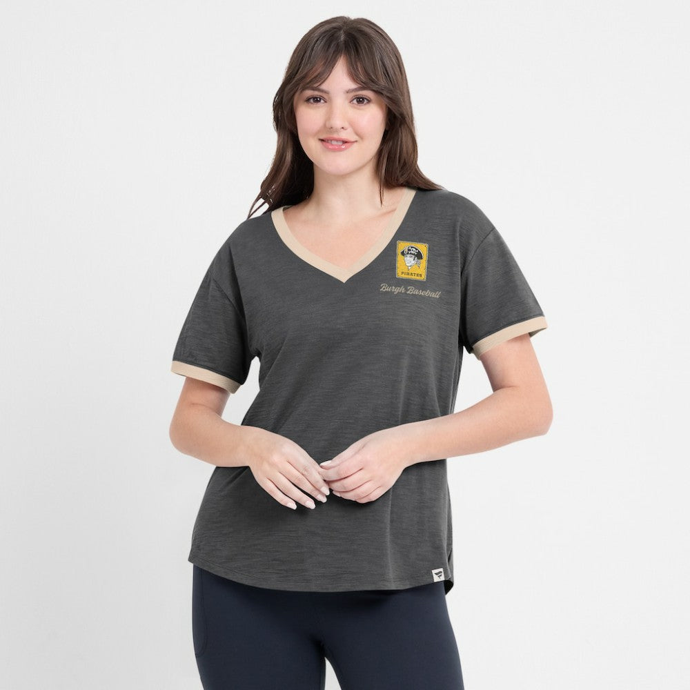 Pittsburgh Pirates Fanatics Women's Binge Worthy Stadium Slub V-Neck T-Shirt - MLB T-shirts