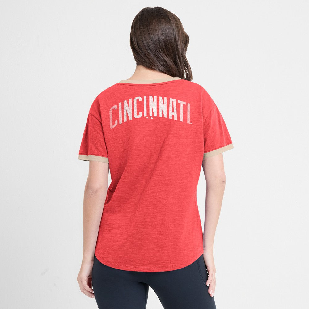 Cincinnati Reds Fanatics Women's Binge Worthy Stadium Slub V-Neck T-Shirt - MLB T-shirts