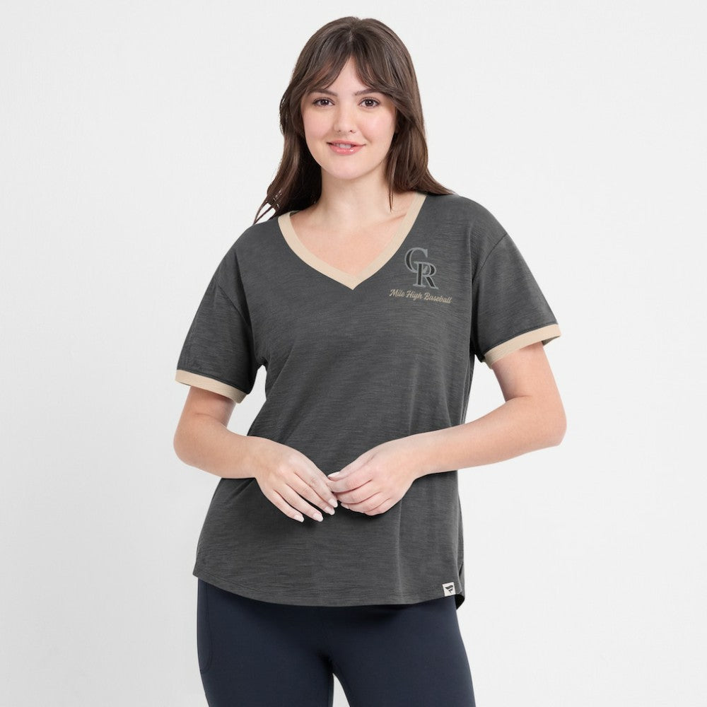 Colorado Rockies Fanatics Women's Binge Worthy Stadium Slub V-Neck T-Shirt - MLB T-shirts