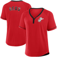 Cincinnati Reds Fanatics Women's Cooperstown Collection League Diva Raglan V-Neck T-Shirt - MLB T-shirts