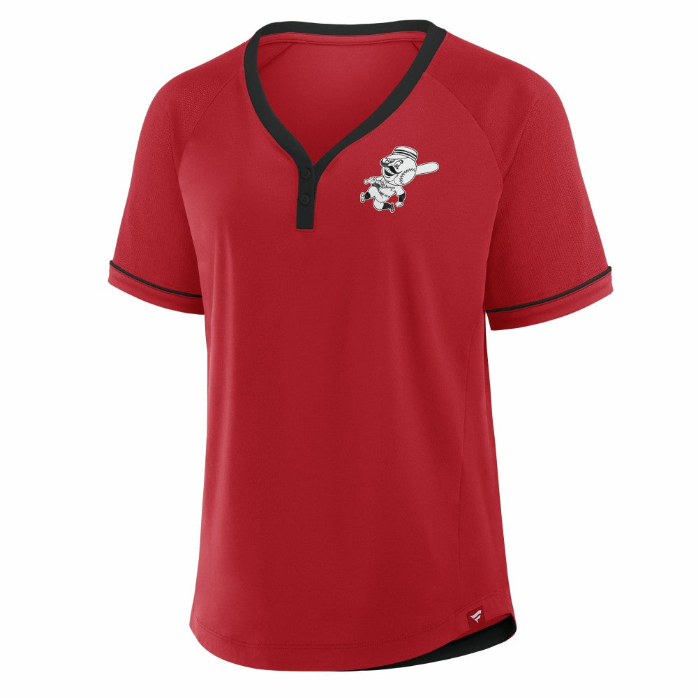 Cincinnati Reds Fanatics Women's Cooperstown Collection League Diva Raglan V-Neck T-Shirt - MLB T-shirts