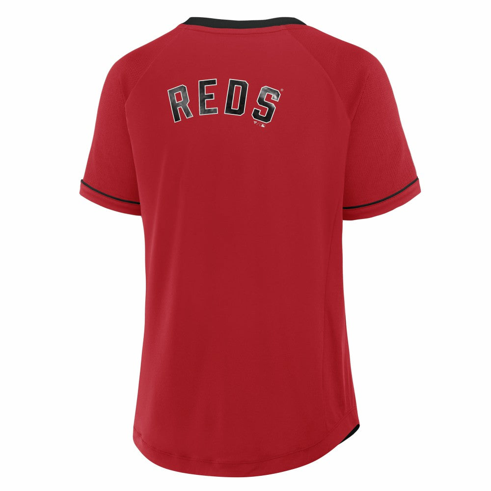 Cincinnati Reds Fanatics Women's Cooperstown Collection League Diva Raglan V-Neck T-Shirt - MLB T-shirts