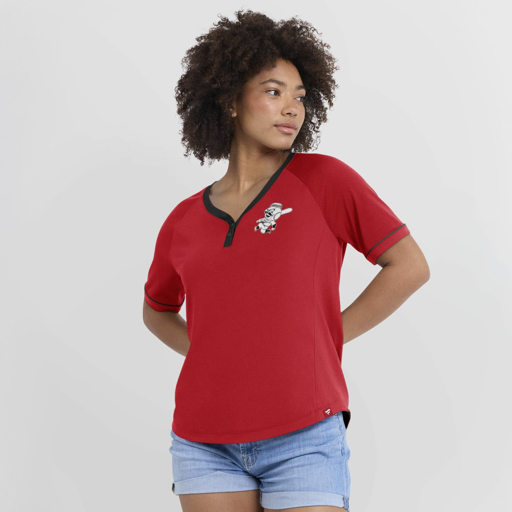 Cincinnati Reds Fanatics Women's Cooperstown Collection League Diva Raglan V-Neck T-Shirt - MLB T-shirts