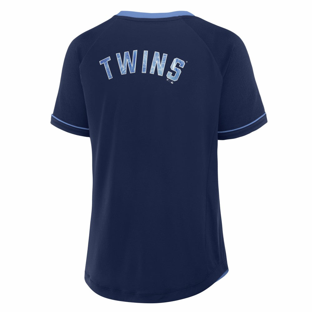 Minnesota Twins Fanatics Women's Cooperstown Collection League Diva Raglan V-Neck T-Shirt - MLB T-shirts