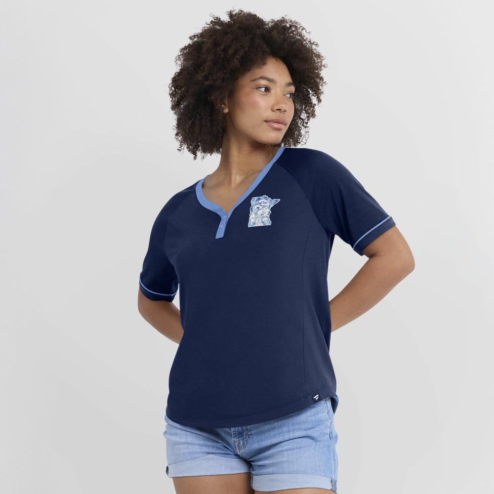 Minnesota Twins Fanatics Women's Cooperstown Collection League Diva Raglan V-Neck T-Shirt - MLB T-shirts