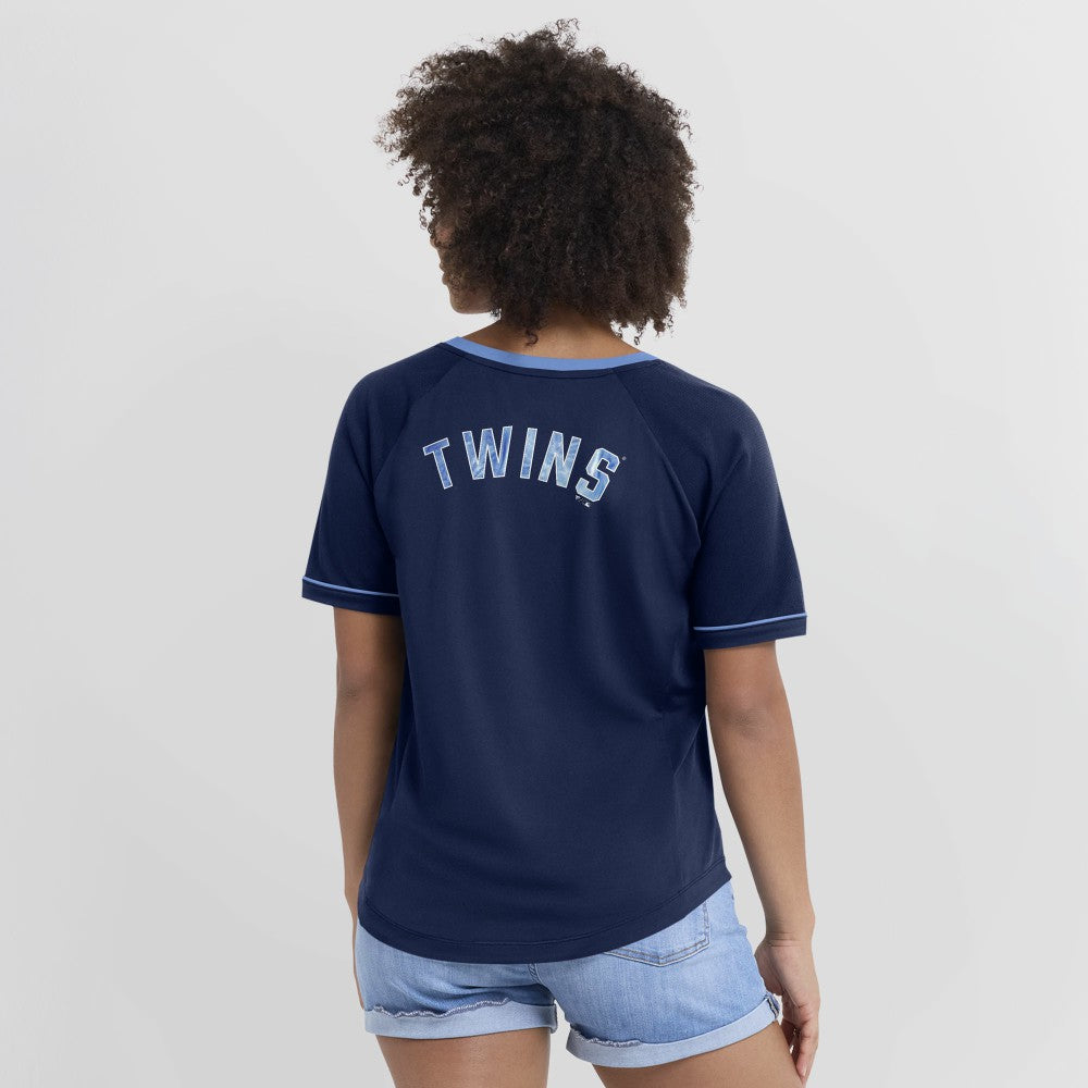 Minnesota Twins Fanatics Women's Cooperstown Collection League Diva Raglan V-Neck T-Shirt - MLB T-shirts